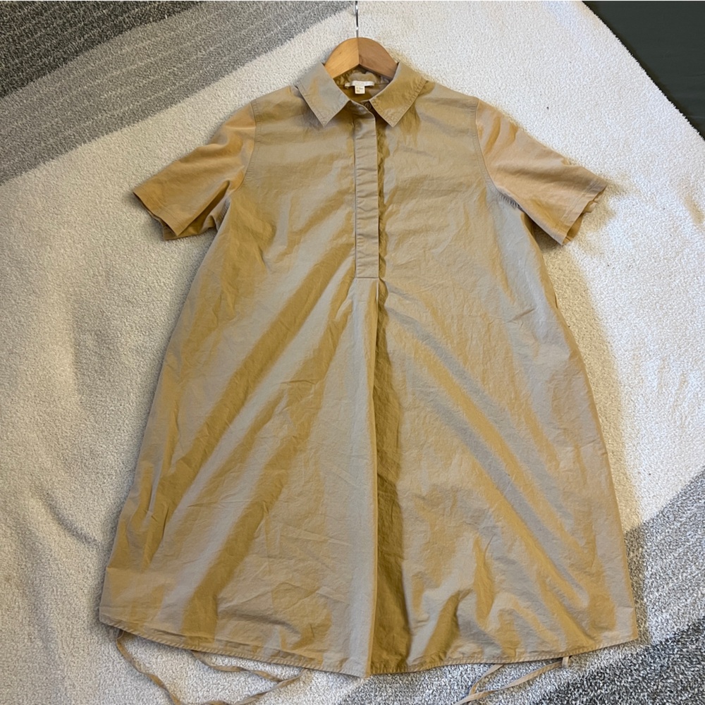 COS Side Tie Technical Shirt Beige Minimalist Utility Top Size M